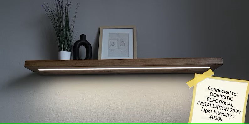 Floating Shelf – Solid Wood with Built-in LED Lighting