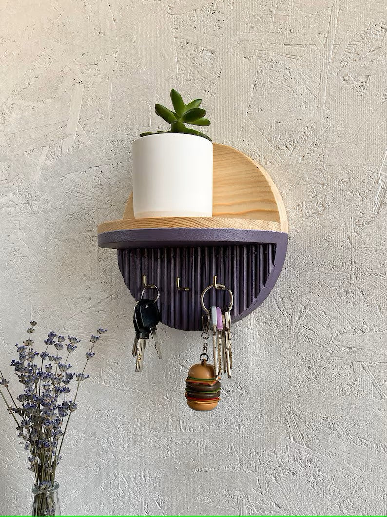 Minimalist Wooden Entryway Shelf – Decorative Key Holder, Wallet & Glasses Organizer, Modern Wall-Mounted Rack