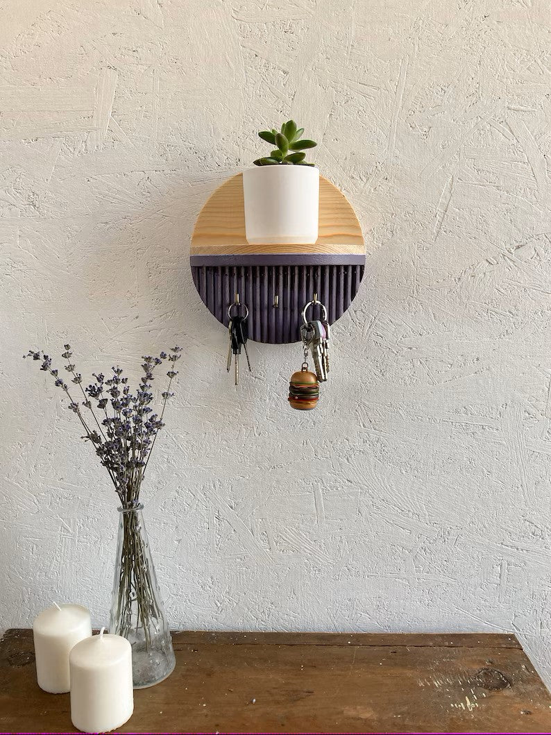 Minimalist Wooden Entryway Shelf – Decorative Key Holder, Wallet & Glasses Organizer, Modern Wall-Mounted Rack
