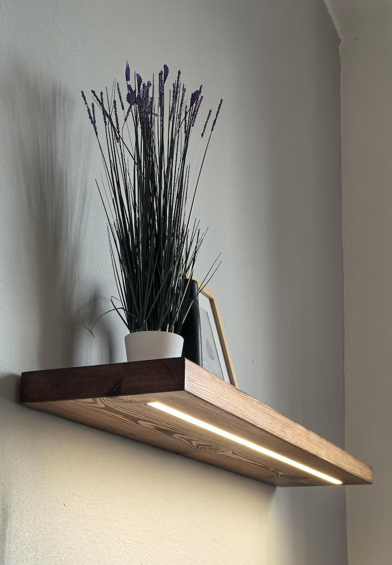 Floating Shelf – Solid Wood with Built-in LED Lighting