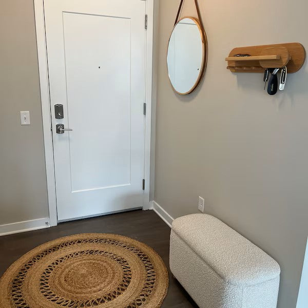 Modern Wall-Mount Entryway Organizer – Exotic Hardwood Shelf with Key Holder, Coat Rack & Mail Station for Stylish Home Décor