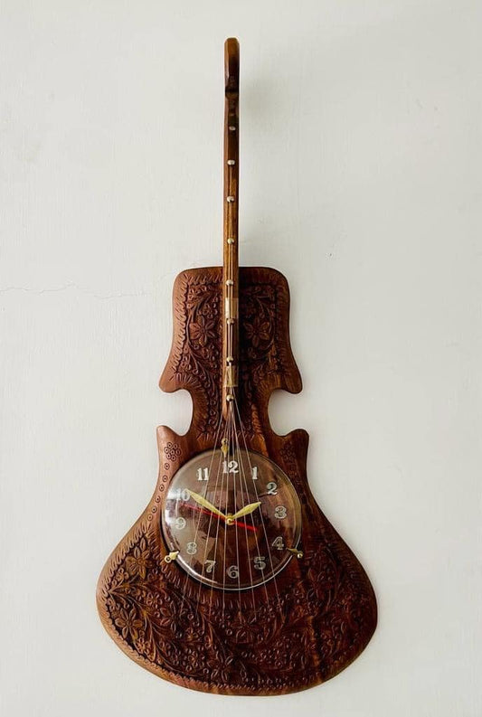 Wooden Guitar Clock Hand Crafted Traditional Artistic Decoration Piece Home decor furniture